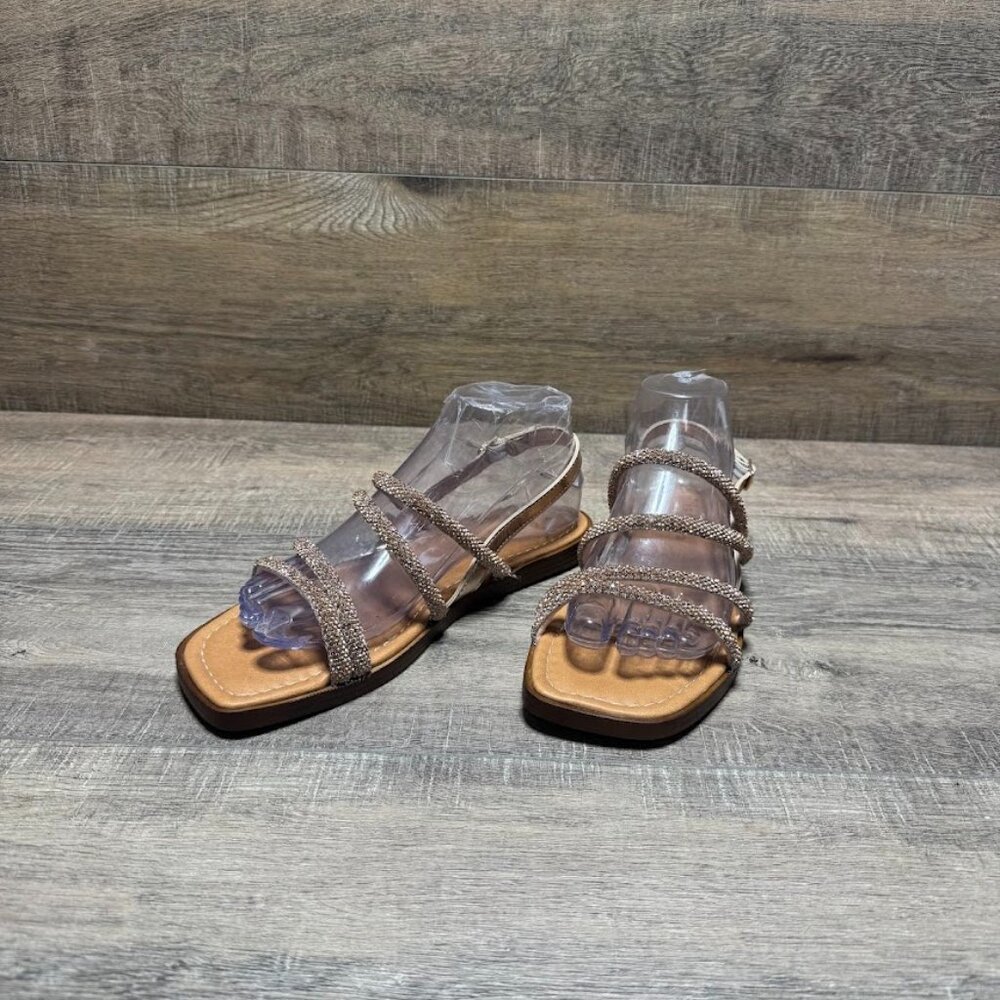 Mariella Strappy With Gold Rhinestone Accents Sandals Women's Size 8